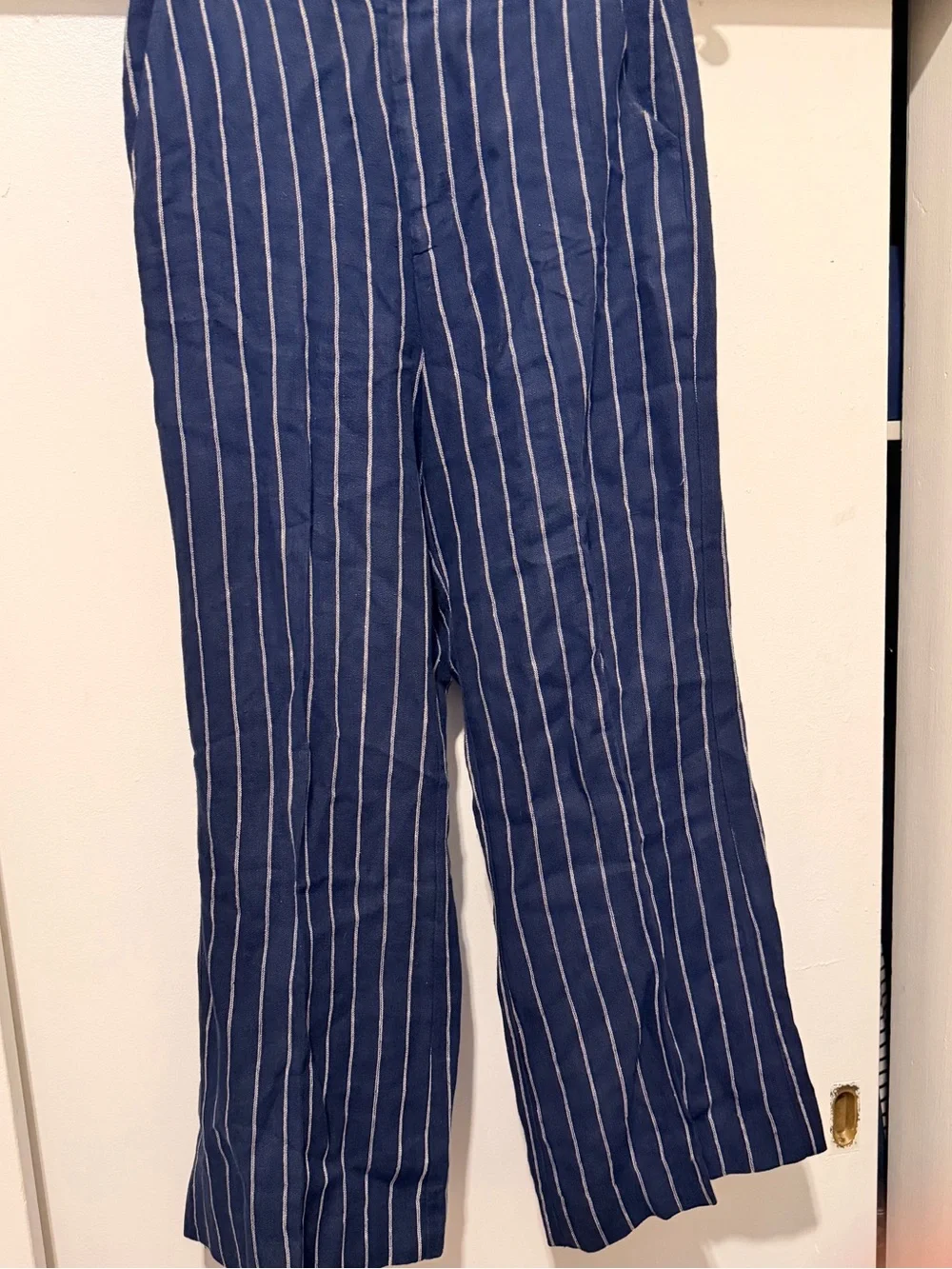 100% Linen Navy Pinstripe Linen Trousers - Picture 3 of 10